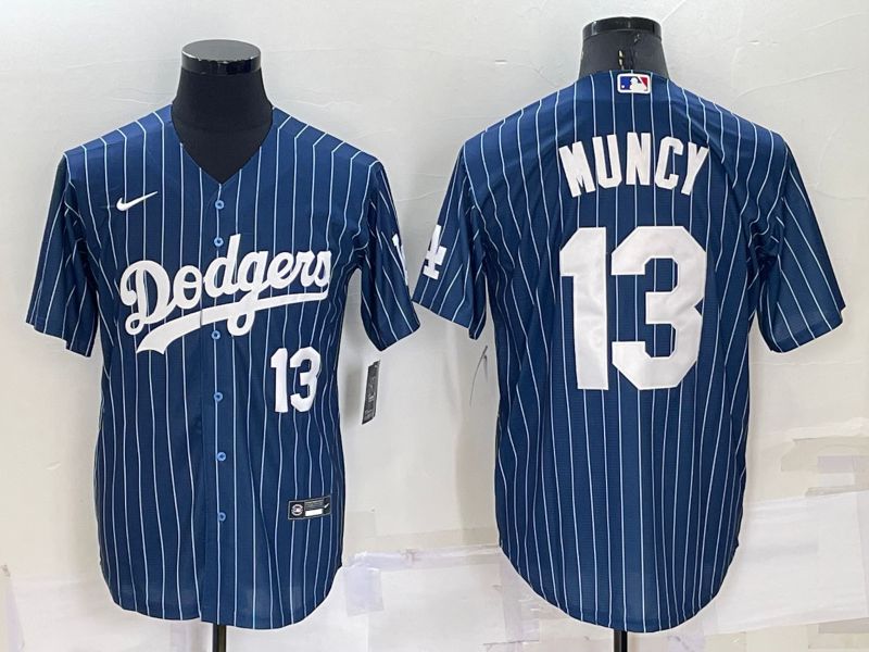 Men Los Angeles Dodgers 13 Muncy Blue Stripe Throwback Nike 2022 MLB Jerseys1